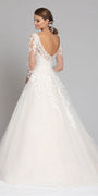 Long Sleeve Illusion Embroidered Tulle Ballgown Image 3