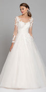 Long Sleeve Illusion Embroidered Tulle Ballgown Image 2