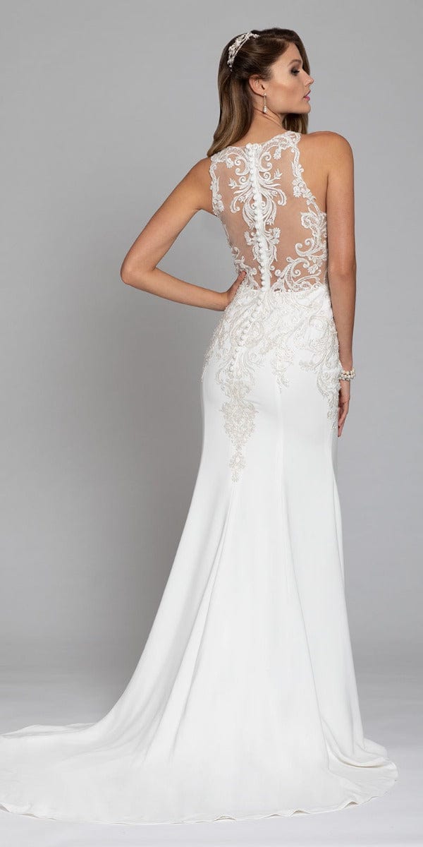 Crepe Applique Illusion Waist Gown Image 3