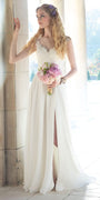 Illusion Cap Sleeve Chiffon A Line Dress with Floral Appliques Image 2