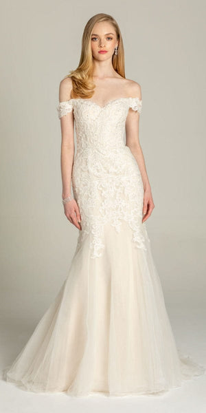 Off the Shoulder Embroidered Corset Trumpet Dress Image 3