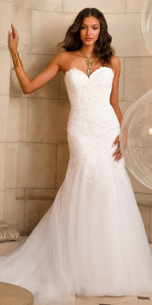 Sweetheart  Embroidered Trumpet Dress with Tulle Godets Image 3