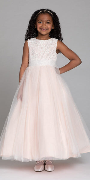 Beaded Lace Bodice Tulle A line Dress Image 1