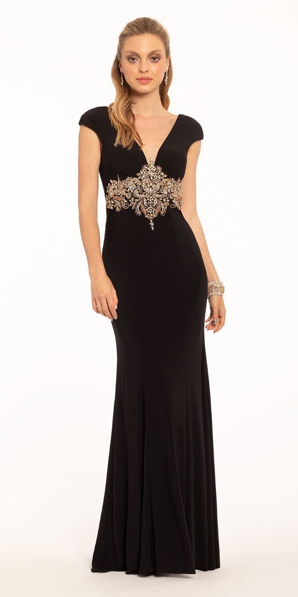Cap Sleeve Embroidered Bodice Jersey Dress Image 4