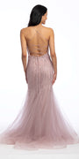 Rain Drop Beaded Lace Up Trumpet Dress with Mesh Godets Image 2