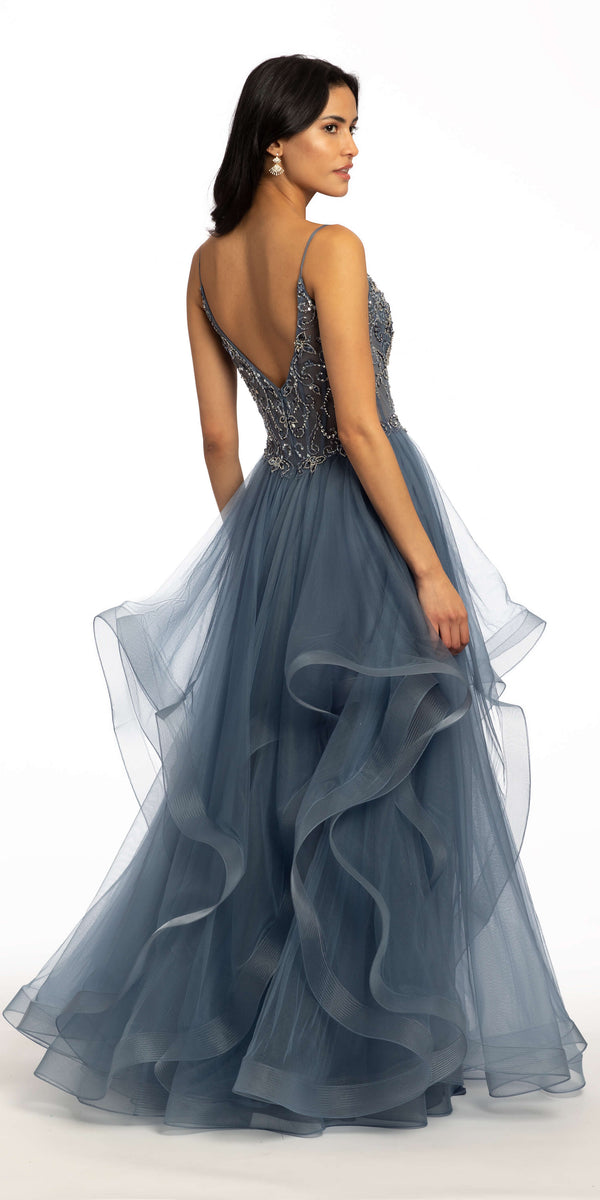 Tiered Beaded Corset Tulle Dress with Hose Hair Hem Image 2