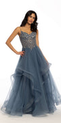Tiered Beaded Corset Tulle Dress with Hose Hair Hem Image 1