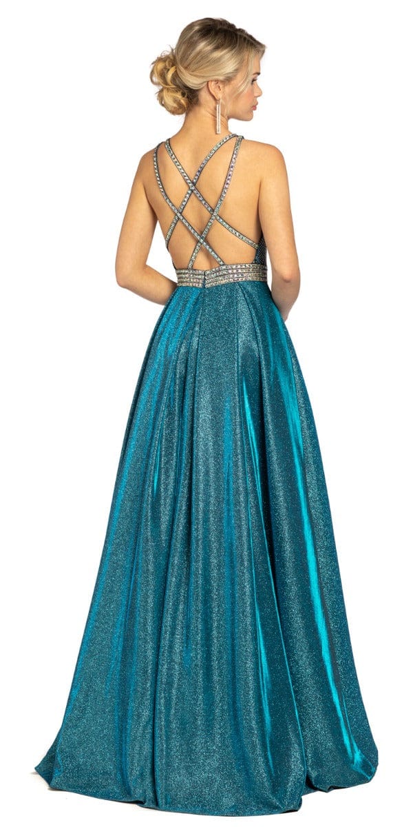 Shimmer Rhinestone Strappy Back Ballgown Image 3