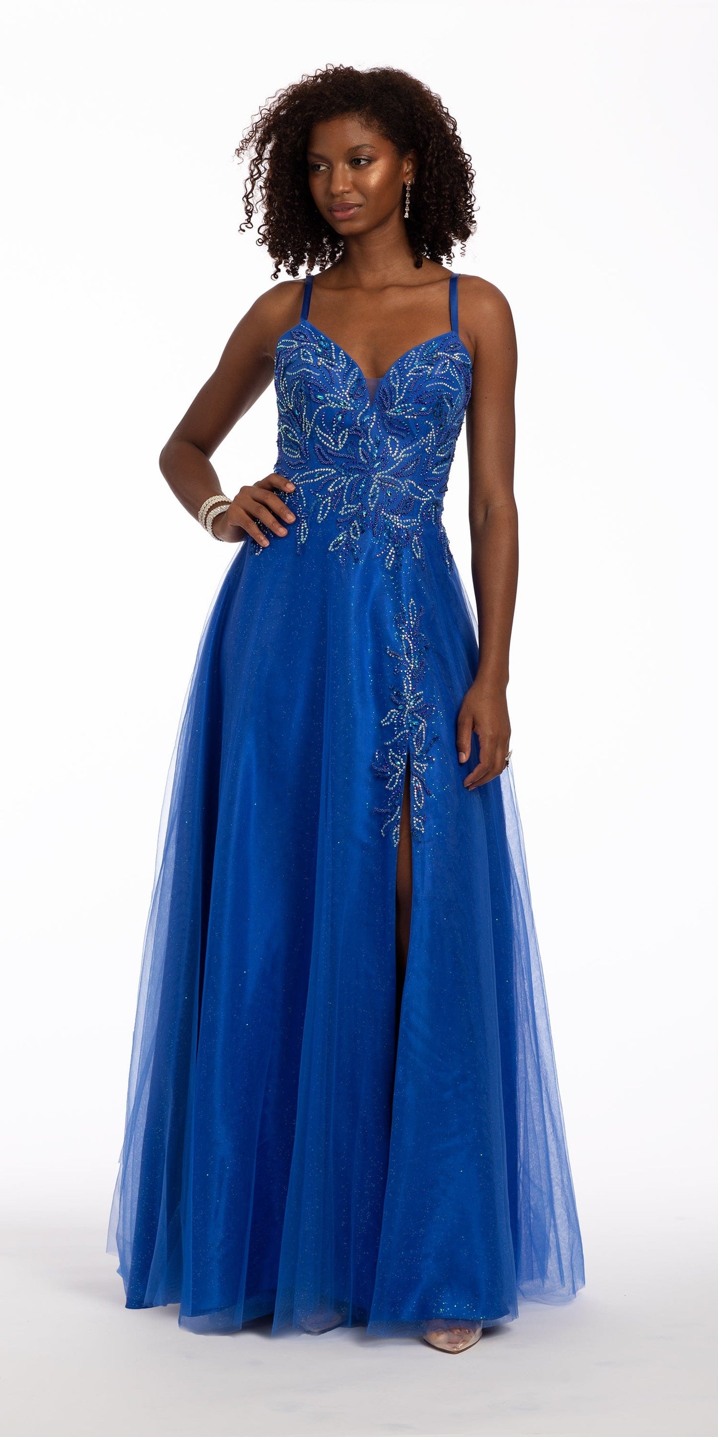 Camille La Vie Iridescent Heatset Beaded Sweetheart A Line Dress missy / 0 / royal-blue